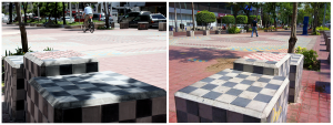 “Ta_patio”, 4 bancas forradas de mosaico con tablero para jugar ajedrez, dos tableros con relieve para invidentes, Paseo Chapultepec, Alejandro Fournier, 2009-2011