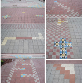“Ta_patio”, dibujos y símbolos alrededor del signo en tramo de alrededor de 150 metros, Paseo Chapultepec, Alejandro Fournier, 2009-2011