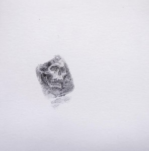 Memento Mori 7, 2015, Daniel E Acuña T, grafito sobre papel, 9.8x9.5 cm