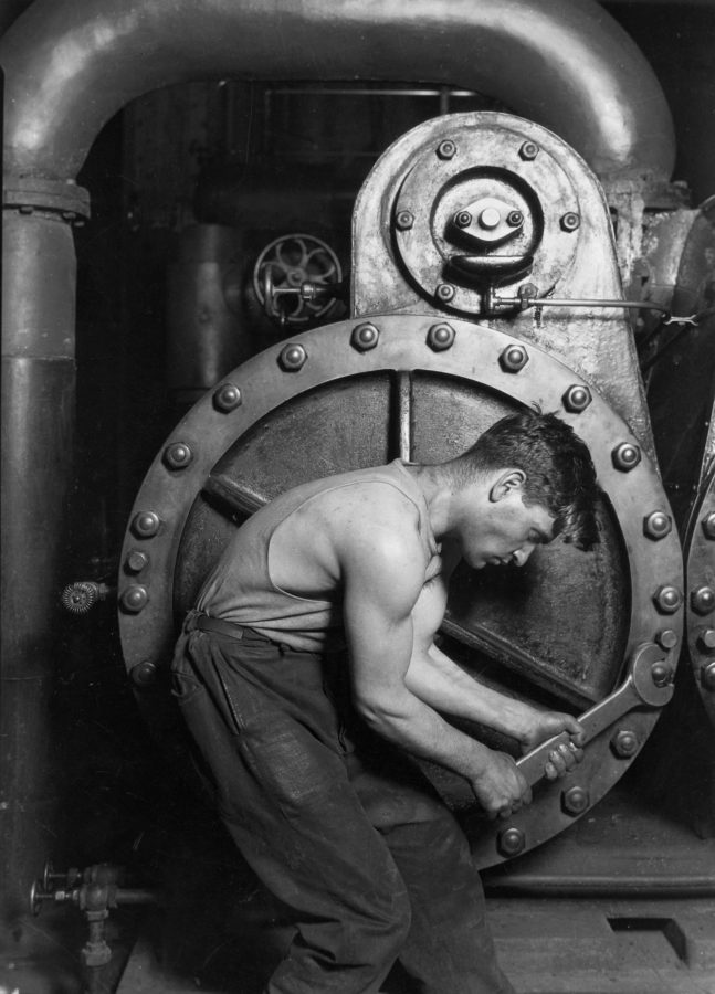 Lewis Hine, Power House Mechanic working on steam, 1920